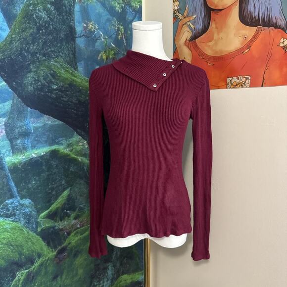 dolan burgundy ribbed asymmetrical snap button top small - Picture 1 of 5
